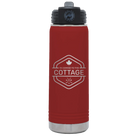 Laser etched maroon 20 oz vacuum insulated water bottle with 'I'm Coming to the Cottage (Maple Leaf)' design