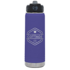 Laser etched purple 20 oz vacuum insulated water bottle with 'I'm Coming to the Cottage (Maple Leaf)' design