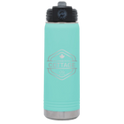 Laser etched teal 20 oz vacuum insulated water bottle with 'I'm Coming to the Cottage (Maple Leaf)' design