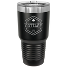 Laser etched black 30 oz vacuum insulated tumbler with 'I'm Coming to the Cottage (Maple Leaf)' design