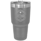 Laser etched dark gray 30 oz vacuum insulated tumbler with 'I'm Coming to the Cottage (Maple Leaf)' design