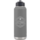 Laser etched dark gray 32 oz vacuum insulated water bottle with 'I'm Coming to the Cottage (Maple Leaf)' design