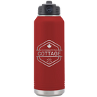 Laser etched maroon 32 oz vacuum insulated water bottle with 'I'm Coming to the Cottage (Maple Leaf)' design