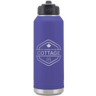 Laser etched purple 32 oz vacuum insulated water bottle with 'I'm Coming to the Cottage (Maple Leaf)' design