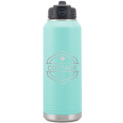 Laser etched teal 32 oz vacuum insulated water bottle with 'I'm Coming to the Cottage (Maple Leaf)' design