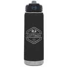 Laser etched black 20 oz vacuum insulated water bottle with 'I'm Coming to the Cottage (Trees)' design