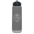 Laser etched dark gray 20 oz vacuum insulated water bottle with 'I'm Coming to the Cottage (Trees)' design