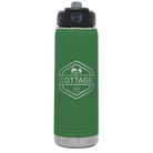 Laser etched green 20 oz vacuum insulated water bottle with 'I'm Coming to the Cottage (Trees)' design
