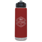 Laser etched maroon 20 oz vacuum insulated water bottle with 'I'm Coming to the Cottage (Trees)' design