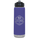 Laser etched purple 20 oz vacuum insulated water bottle with 'I'm Coming to the Cottage (Trees)' design