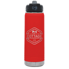 Laser etched red 20 oz vacuum insulated water bottle with 'I'm Coming to the Cottage (Trees)' design