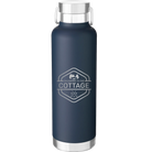 Laser etched navy 24 oz vacuum insulated water bottle with 'I'm Coming to the Cottage (Trees)' design