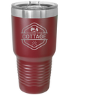 Laser etched maroon 30 oz vacuum insulated tumbler with 'I'm Coming to the Cottage (Trees)' design