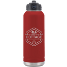 Laser etched maroon 32 oz vacuum insulated water bottle with 'I'm Coming to the Cottage (Trees)' design