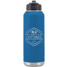 Laser etched royal blue 32 oz vacuum insulated water bottle with 'I'm Coming to the Cottage (Trees)' design