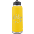 Laser etched yellow 32 oz vacuum insulated water bottle with 'I'm Coming to the Cottage (Trees)' design
