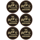 Black/Gold round leatherette coasters set of 6 laser etched with 'Awesome' designs