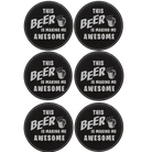Black/Silver round leatherette coasters set of 6 laser etched with 'Awesome' designs