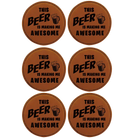 Rawhide round leatherette coasters set of 6 laser etched with 'Awesome' designs