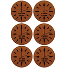 Rawhide round leatherette coasters set of 6 laser etched with 'BEER OCLOCK' designs