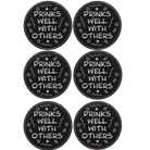 Black/Silver round leatherette coasters set of 6 laser etched with 'Drinks Well With Others' designs