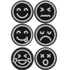 Black/Silver round leatherette coasters set of 6 laser etched with 'Emoji' designs