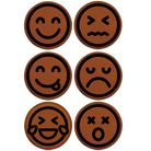 Rawhide round leatherette coasters set of 6 laser etched with 'Emoji' designs