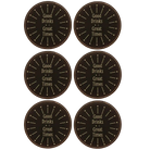 Black/Gold round leatherette coasters set of 6 laser etched with 'Good Drinks Great Times' designs
