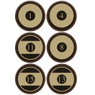 Black/Gold round leatherette coasters set of 6 laser etched with 'Pool Balls' designs