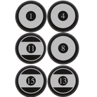 Black/Silver round leatherette coasters set of 6 laser etched with 'Pool Balls' designs