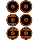 Rawhide round leatherette coasters set of 6 laser etched with 'Pool Balls' designs