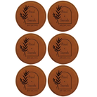 Rawhide round leatherette coasters set of 6 with personalized 'Wedding Date' designs