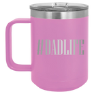 Personalized light purple 15 oz vacuum insulated coffee mug with etched 'Dadlife' design