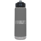 Laser etched dark gray 20 oz vacuum insulated water bottle with 'Dadlife' design