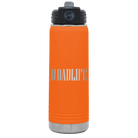 Laser etched orange 20 oz vacuum insulated water bottle with 'Dadlife' design