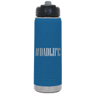 Laser etched royal blue 20 oz vacuum insulated water bottle with 'Dadlife' design
