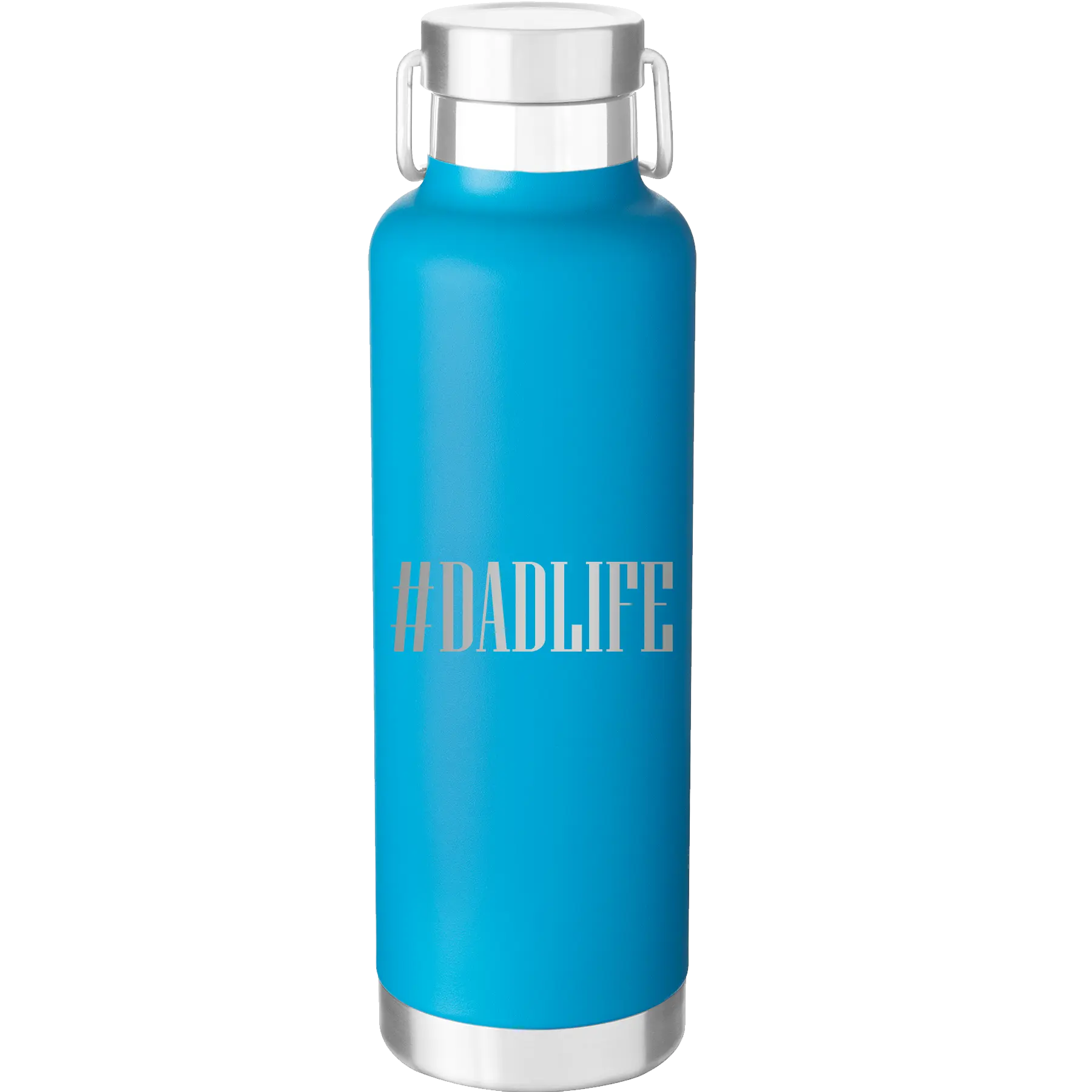 Laser etched aqua 24 oz vacuum insulated water bottle with 'Dadlife' design
