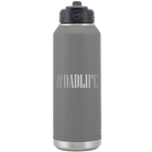 Laser etched dark gray 32 oz vacuum insulated water bottle with 'Dadlife' design