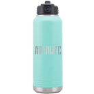 Laser etched teal 32 oz vacuum insulated water bottle with 'Dadlife' design
