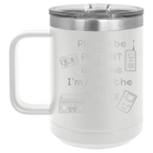 Personalized white 15 oz vacuum insulated coffee mug with etched '1900s' design