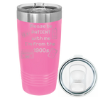 Laser etched pink 20 oz vacuum insulated tumbler with '1900s' design