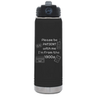 Laser etched black 20 oz vacuum insulated water bottle with '1900s' design