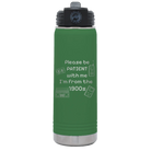 Laser etched green 20 oz vacuum insulated water bottle with '1900s' design