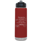 Laser etched maroon 20 oz vacuum insulated water bottle with '1900s' design