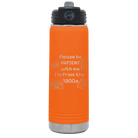 Laser etched orange 20 oz vacuum insulated water bottle with '1900s' design
