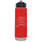 Laser etched red 20 oz vacuum insulated water bottle with '1900s' design