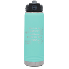 Laser etched teal 20 oz vacuum insulated water bottle with '1900s' design