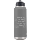 Laser etched dark gray 32 oz vacuum insulated water bottle with '1900s' design