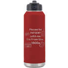 Laser etched maroon 32 oz vacuum insulated water bottle with '1900s' design