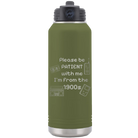 Laser etched olive green 32 oz vacuum insulated water bottle with '1900s' design